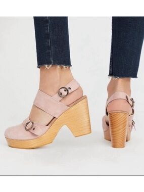 Free People Pink Clogs with Chunky Heel and Platform
